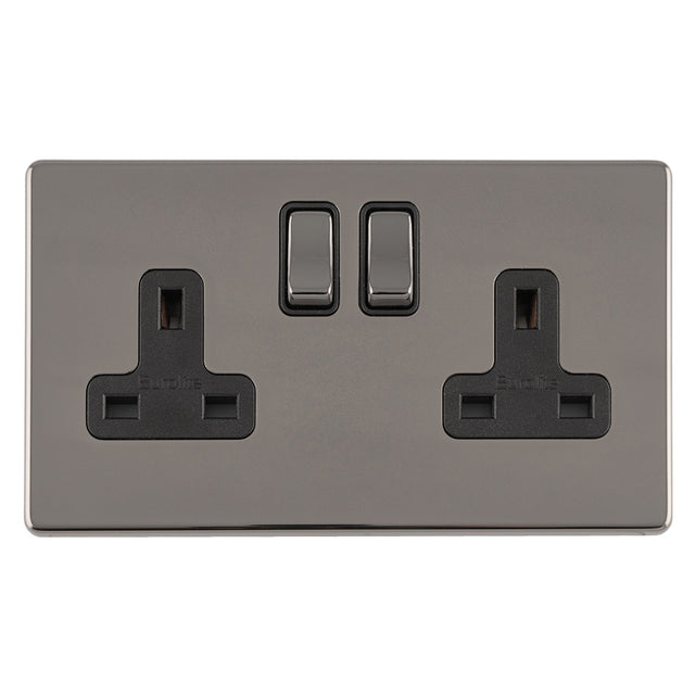 This is an image showing Eurolite Concealed 3mm 2 Gang 13Amp Dp Switched Socket - Black Nickel (With Black Trim) ecbn2sob available to order from trade door handles, quick delivery and discounted prices.