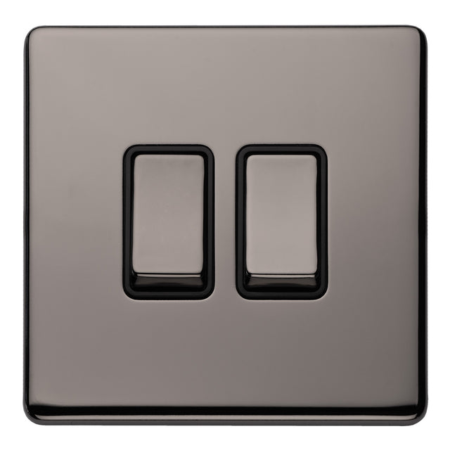 This is an image showing Eurolite Concealed 3mm 2 Gang 10Amp 2Way Switch - Black Nickel (With Black Trim) ecbn2swb available to order from trade door handles, quick delivery and discounted prices.