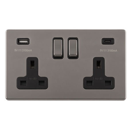 This is an image showing Eurolite Concealed 3mm Concealed 3Mm 2 Gang Usbc Socket - Black Nickel (With Black Trim) ecbn2usbcb available to order from trade door handles, quick delivery and discounted prices.