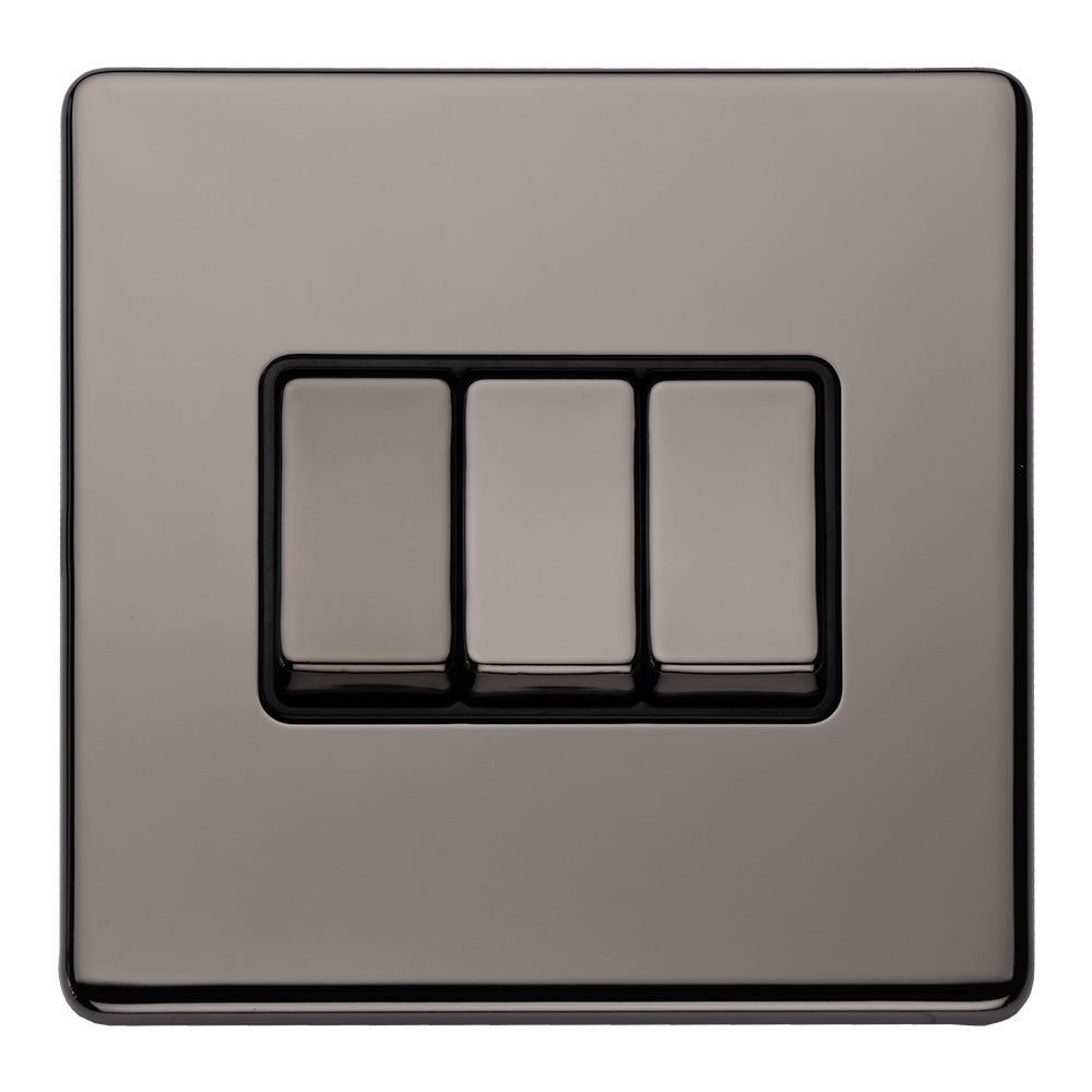 This is an image showing Eurolite Concealed 3mm 3 Gang 10Amp 2Way Switch - Black Nickel (With Black Trim) ecbn3swb available to order from trade door handles, quick delivery and discounted prices.