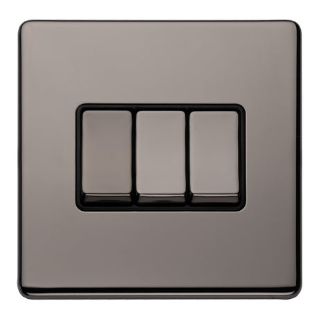 This is an image showing Eurolite Concealed 3mm 3 Gang 10Amp 2Way Switch - Black Nickel (With Black Trim) ecbn3swb available to order from trade door handles, quick delivery and discounted prices.