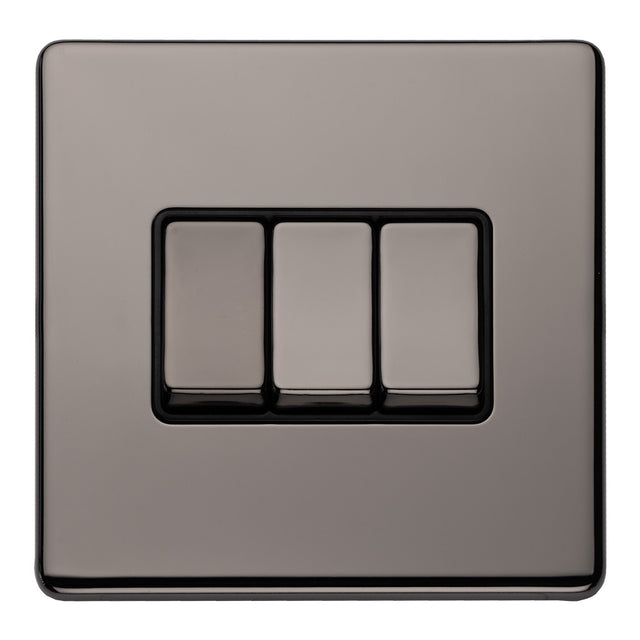 This is an image showing Eurolite Concealed 3mm 3 Gang 10Amp 2Way Switch - Black Nickel (With Black Trim) ecbn3swb available to order from trade door handles, quick delivery and discounted prices.