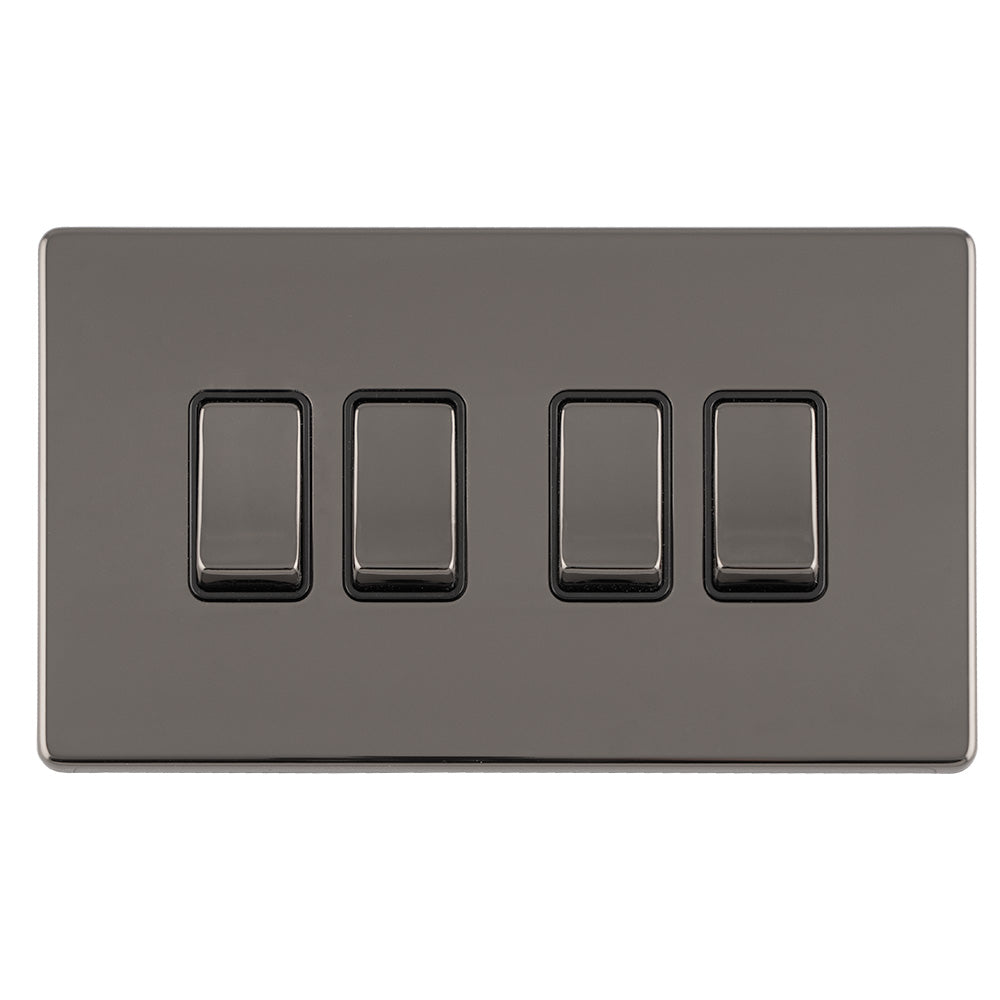 This is an image showing Eurolite Concealed 3mm 4 Gang 10Amp 2Way Switch - Black Nickel (With Black Trim) ecbn4swb available to order from trade door handles, quick delivery and discounted prices.