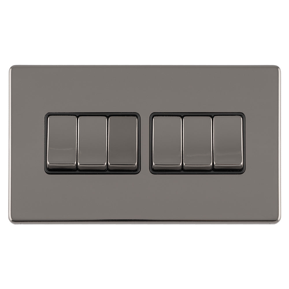 This is an image showing Eurolite Concealed 3mm 6 Gang 10Amp 2Way Switch - Black Nickel (With Black Trim) ecbn6swb available to order from trade door handles, quick delivery and discounted prices.