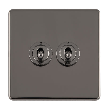 This is an image showing Eurolite Concealed 3mm 2 Gang 10Amp 2Way Toggle Switch Black Nickel Plate - Black Nickel (With Black Trim) ecbnt2sw available to order from trade door handles, quick delivery and discounted prices.