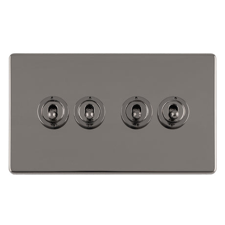 This is an image showing Eurolite Concealed 3mm 4 Gang 10Amp 2Way Toggle Switch Black Nickel Plate - Black Nickel (With Black Trim) ecbnt4sw available to order from trade door handles, quick delivery and discounted prices.