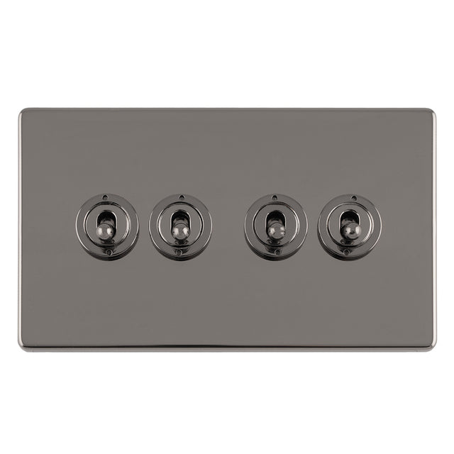 This is an image showing Eurolite Concealed 3mm 4 Gang 10Amp 2Way Toggle Switch Black Nickel Plate - Black Nickel (With Black Trim) ecbnt4sw available to order from trade door handles, quick delivery and discounted prices.