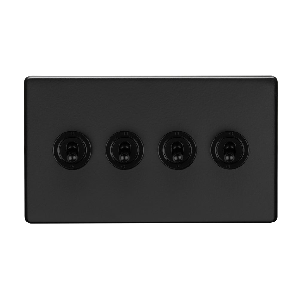 This is an image showing Eurolite 4 Gang 10Amp 2Way Toggle Switch - Matt Blackecmbt4sw available to order from trade door handles, quick delivery and discounted prices.