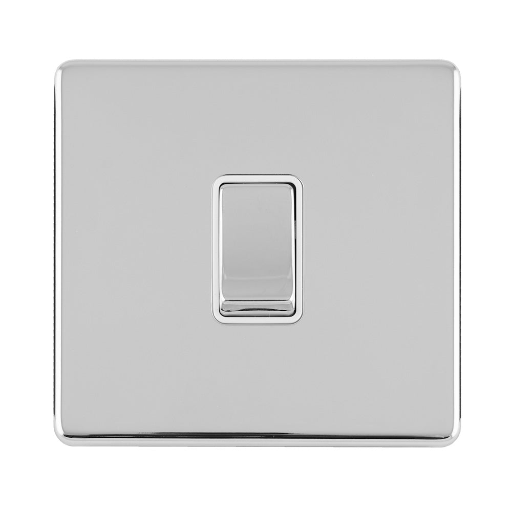 This is an image showing Eurolite Concealed 3mm 1 Gang 10Amp 2Way Switch - Polished Chrome (With White Trim) ecpc1sww available to order from trade door handles, quick delivery and discounted prices.