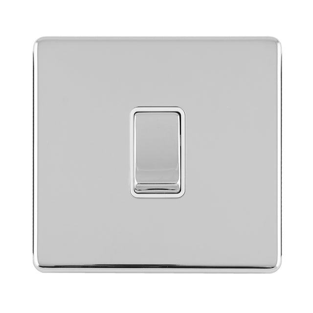 This is an image showing Eurolite Concealed 3mm 1 Gang 10Amp 2Way Switch - Polished Chrome (With White Trim) ecpc1sww available to order from trade door handles, quick delivery and discounted prices.