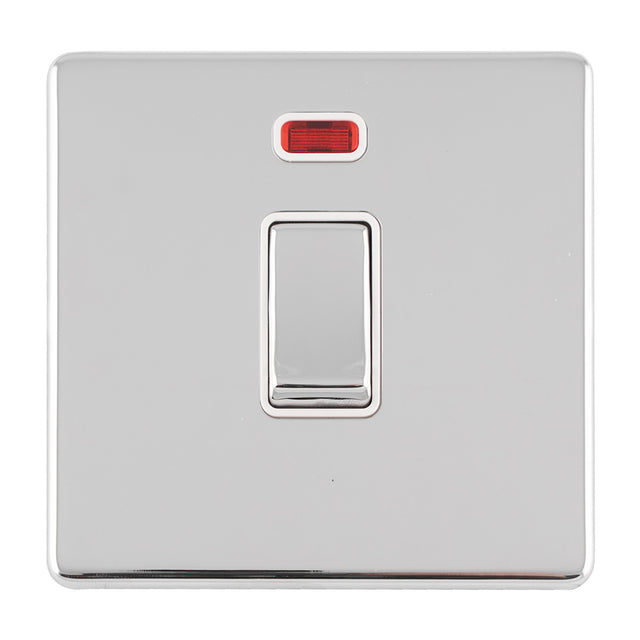 This is an image showing Eurolite Concealed 3mm 1 Gang 20Amp Dp Switch & Neon - Polished Chrome (With White Trim) ecpc20adpswnw available to order from trade door handles, quick delivery and discounted prices.