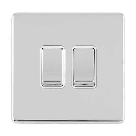 This is an image showing Eurolite Concealed 3mm 2 Gang 10Amp 2Way Switch - Polished Chrome (With White Trim) ecpc2sww available to order from trade door handles, quick delivery and discounted prices.