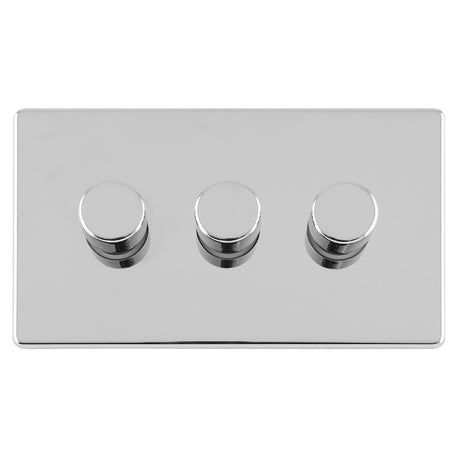 This is an image showing Eurolite Concealed 3mm 3 Gang Led Push On Off 2Way Dimmer - Polished Chrome (With White Trim) ecpc3dled available to order from trade door handles, quick delivery and discounted prices.