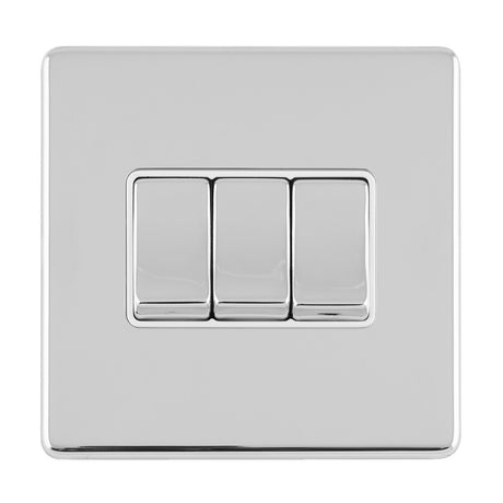 This is an image showing Eurolite Concealed 3mm 3 Gang 10Amp 2Way Switch - Polished Chrome (With White Trim) ecpc3sww available to order from trade door handles, quick delivery and discounted prices.