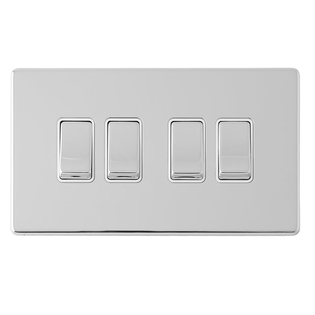 This is an image showing Eurolite Concealed 3mm 4 Gang 10Amp 2Way Switch - Polished Chrome (With White Trim) ecpc4sww available to order from trade door handles, quick delivery and discounted prices.