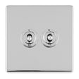 This is an image showing Eurolite Concealed 3mm 2 Gang 10Amp 2Way Toggle Switch Polished Chrome Plate - Polished Chrome (With White Trim) ecpct2sw available to order from trade door handles, quick delivery and discounted prices.