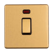 This is an image showing Eurolite Concealed 3mm 1 Gang 20Amp Switched Socket with neon Indicator - Satin Brass ecsb20adpswnb available to order from trade door handles, quick delivery and discounted prices.