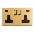 High quality image of Eurolite Concealed 3mm 2 Gang 13Amp Switched Socket With USB - Satin Brass | Sku. ecsb2usbb | available to order from Trade Door Handles in Kendal.