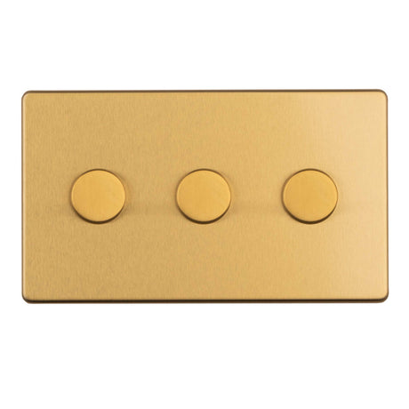 This is an image showing Eurolite 3 Gang Dimmer - Satin brassecsb3dled available to order from trade door handles, quick delivery and discounted prices.