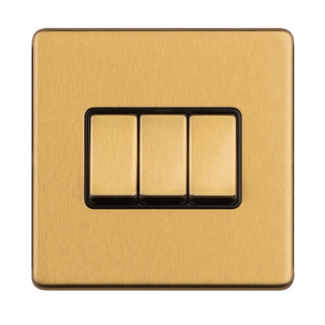 This is an image showing Eurolite Concealed 3mm 3 Gang 2Way switch - Satin Brass  available to order from trade door handles, quick delivery and discounted prices.