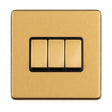 This is an image showing Eurolite Concealed 3mm 3 Gang 2Way switch - Satin Brass ecsb3swb available to order from trade door handles, quick delivery and discounted prices.