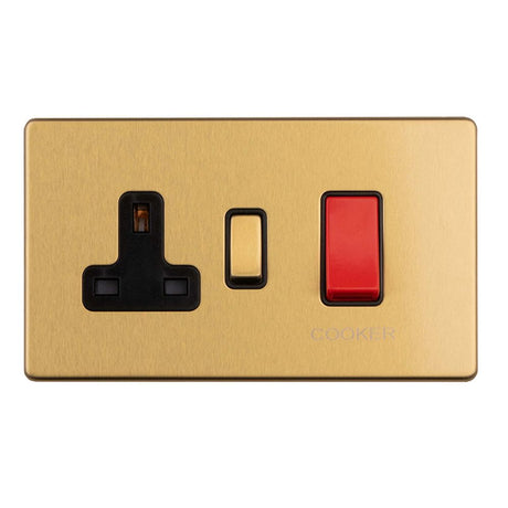 This is an image showing Eurolite Concealed 3mm 45Amp Cooker Switch with Socket - Satin Brass  available to order from trade door handles, quick delivery and discounted prices.