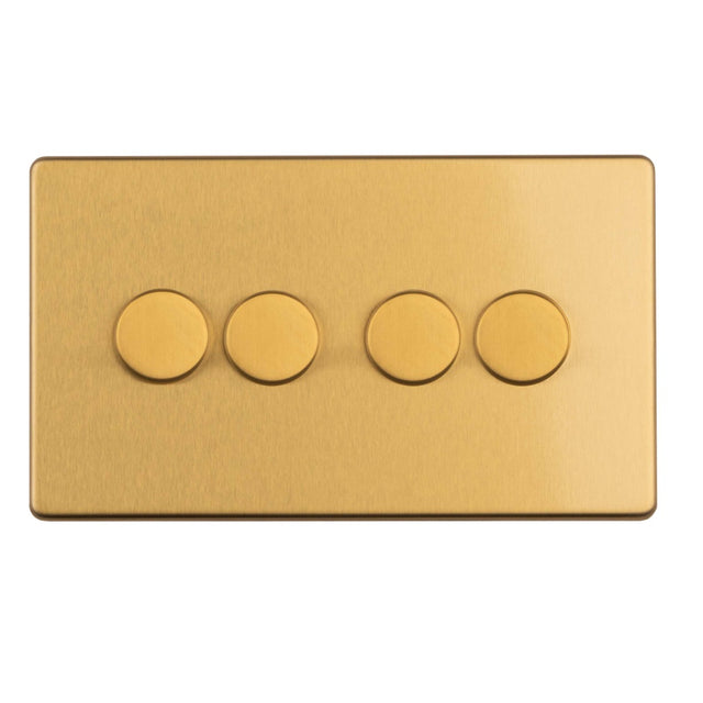 This is an image showing Eurolite 4 Gang Dimmer - Satin brassecsb4dled available to order from trade door handles, quick delivery and discounted prices.