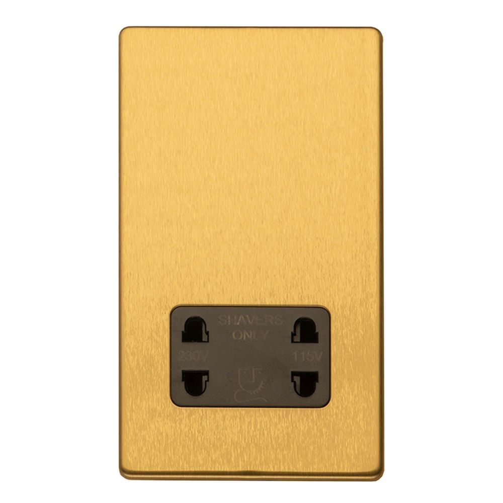 This is an image showing Eurolite Concealed 3mm 2 Gang Shaver socket - Satin Brass ecsbshsb available to order from trade door handles, quick delivery and discounted prices.