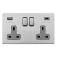 This is an image showing Eurolite Concealed 3mm Concealed 3Mm 2 Gang Usbc Socket - Stainless Steel (With Grey Trim) ecss2usbcg available to order from trade door handles, quick delivery and discounted prices.