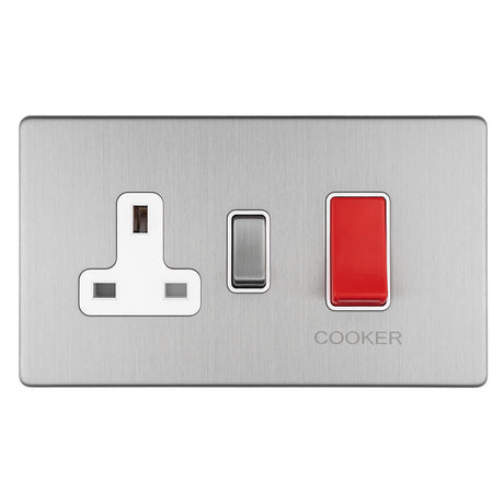 This is an image showing Eurolite Concealed 3mm 45Amp Dp Cooker Switch With 13Amp Socket - Stainless Steel (With Matching Trim) ecss45aswasw available to order from trade door handles, quick delivery and discounted prices.