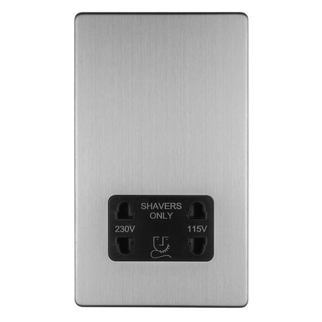 This is an image showing Eurolite Concealed 3mm 2 Gang Shaver Socket 230/115V - Stainless Steel (With Black Trim) ecssshsb available to order from trade door handles, quick delivery and discounted prices.