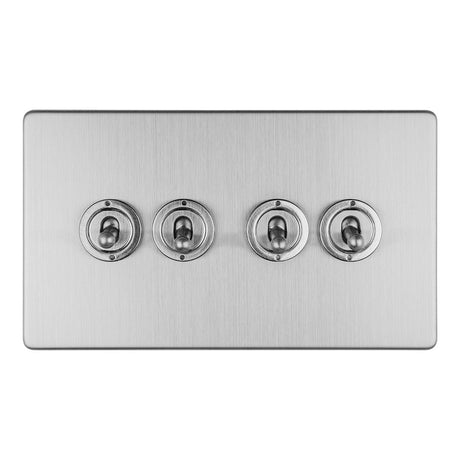 This is an image showing Eurolite Concealed 3mm 4 Gang 10Amp 2Way Toggle Switch Satin Stainless Plate - Stainless Steel (With Brass Trim) ecsst4sw available to order from trade door handles, quick delivery and discounted prices.