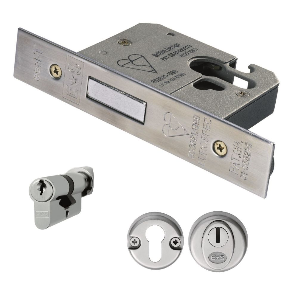 This is an image of a Eurospec - Euro Profile BS Cylinder Deadlock 76mm - Satin Stainless Steel that is availble to order from Trade Door Handles in Kendal.