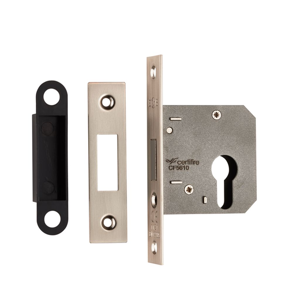 This is an image of a Eurospec - Easi-T Economy Euro Profile Deadlock 76mm - Satin Nickel that is availble to order from Trade Door Handles in Kendal.