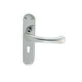 This is an image of a Manital - Ibra Lever on Lock Backplate - Polished Chrome that is availble to order from Trade Door Handles in Kendal.