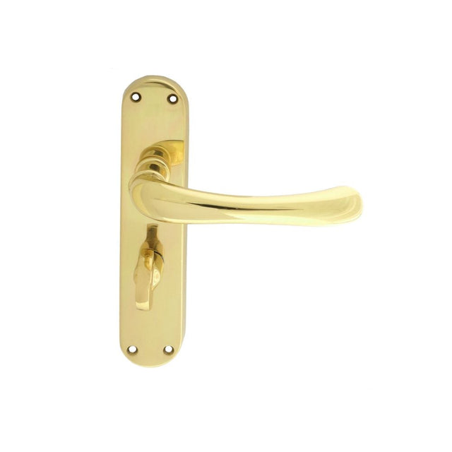 This is an image of a Manital - Ibra Lever on WC Backplate - Polished Brass that is availble to order from Trade Door Handles in Kendal.