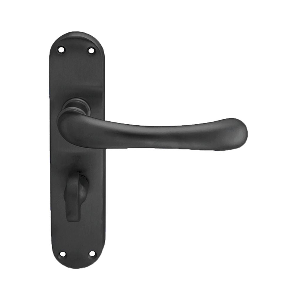 This is an image of a Manital - Ibra Lever on WC Backplate - Matt Black that is availble to order from Trade Door Handles in Kendal.