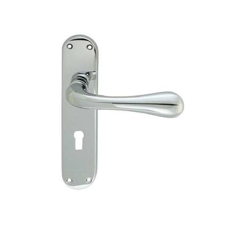 This is an image of a Manital - Astro Lever on Lock Backplate - Polished Chrome that is availble to order from Trade Door Handles in Kendal.