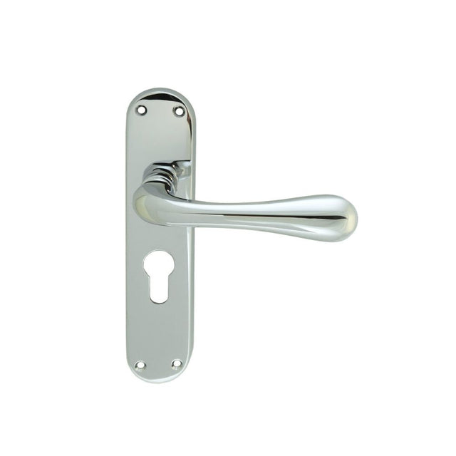 This is an image of a Manital - Astro Lever on Euro Lock Backplate - Polished Chrome that is availble to order from Trade Door Handles in Kendal.