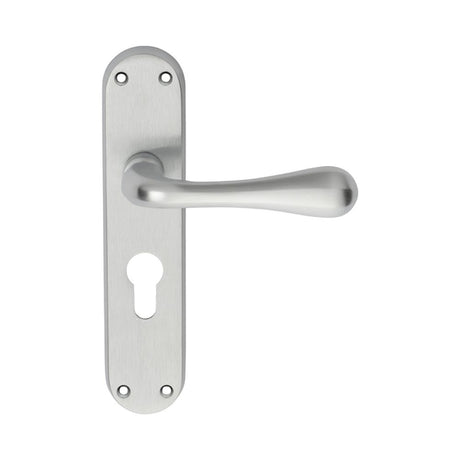 This is an image of a Manital - Astro Lever on Euro Lock Backplate - Satin Chrome that is availble to order from Trade Door Handles in Kendal.