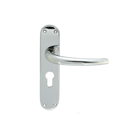 This is an image of a Manital - Lilla Lever on Euro Lock Backplate - Polished Chrome that is availble to order from Trade Door Handles in Kendal.