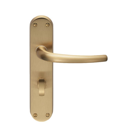 This is an image of a Manital - Lilla Lever on WC Backplate - Satin Brass that is availble to order from Trade Door Handles in Kendal.