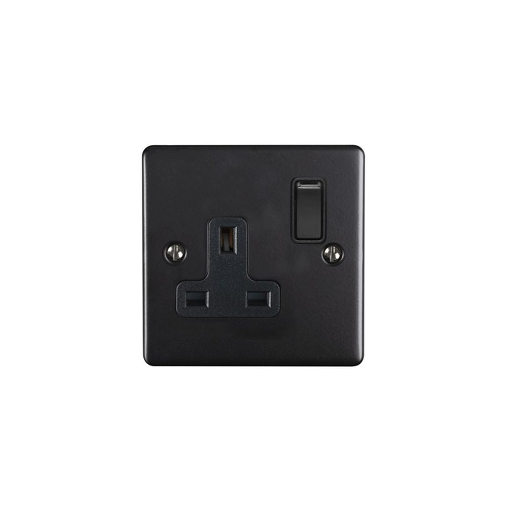 This is an image showing Eurolite Enhance Decorative 1 Gang Socket - Matt Black (With Black Trim) en1sombb available to order from trade door handles, quick delivery and discounted prices.