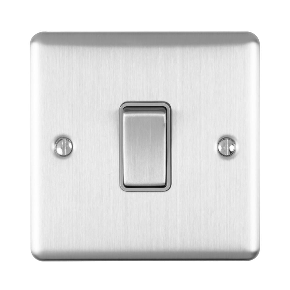 This is an image showing Eurolite Enhance Decorative 1 Gang Switch - Satin Stainless Steel (With Grey Trim) en1swssg available to order from trade door handles, quick delivery and discounted prices.