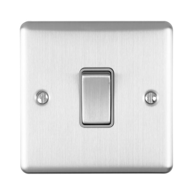 This is an image showing Eurolite Enhance Decorative 1 Gang Switch - Satin Stainless Steel (With Grey Trim) en1swssg available to order from trade door handles, quick delivery and discounted prices.