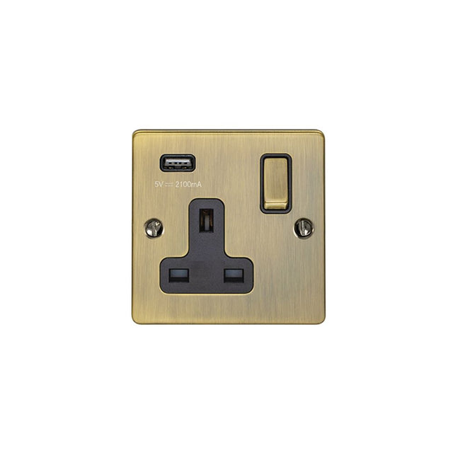 This is an image showing Eurolite Enhance Decorative 1 Gang USB Socket - Antique Brass (With Black Trim) en1usbabb available to order from trade door handles, quick delivery and discounted prices.