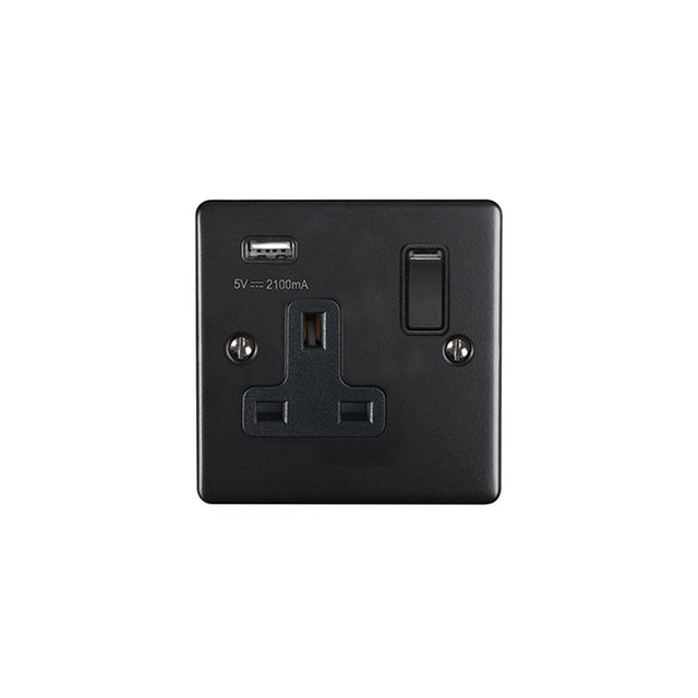 This is an image showing Eurolite Enhance Decorative 1 Gang USB Socket - Matt Black (With Black Trim) en1usbmbb available to order from trade door handles, quick delivery and discounted prices.