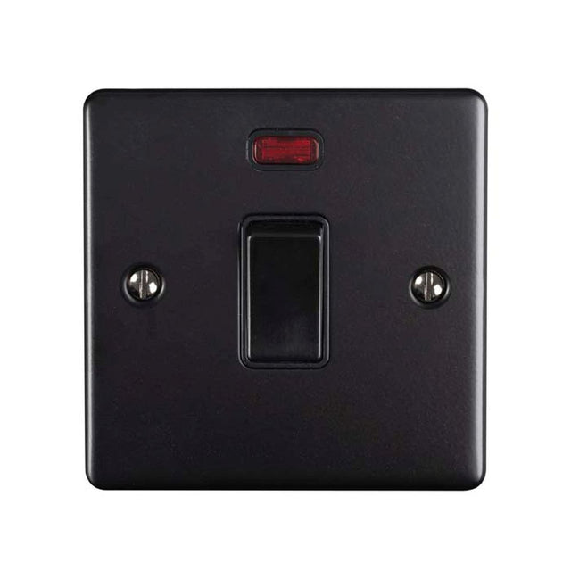 This is an image showing Eurolite Enhance Decorative 20Amp Switch with Neon Indicator - Matt Black (With Black Trim) en20aswnmbb available to order from trade door handles, quick delivery and discounted prices.