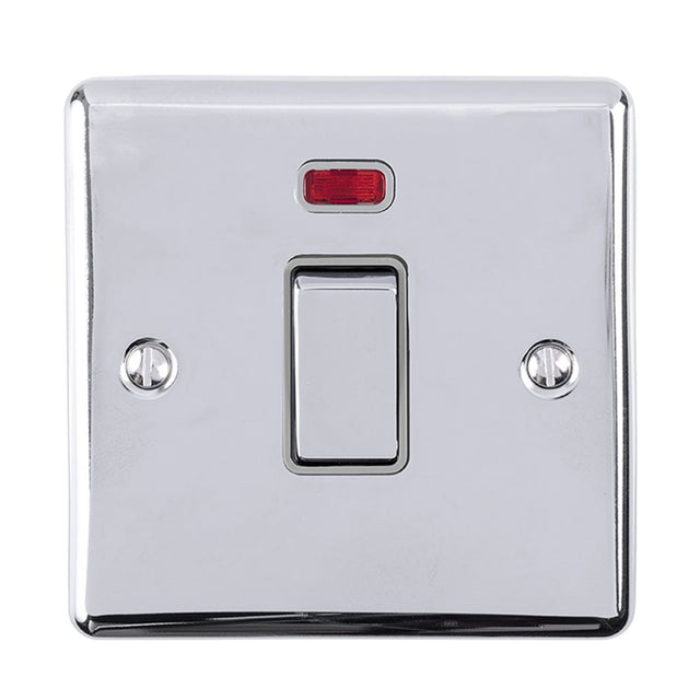 This is an image showing Eurolite Enhance Decorative 20Amp Switch with Neon Indicator - Polished Chrome (With Grey Trim) en20aswnpcg available to order from trade door handles, quick delivery and discounted prices.