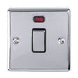 This is an image showing Eurolite Enhance Decorative 20Amp Switch with Neon Indicator - Polished Chrome (With Black Trim) en20aswnpcb available to order from trade door handles, quick delivery and discounted prices.